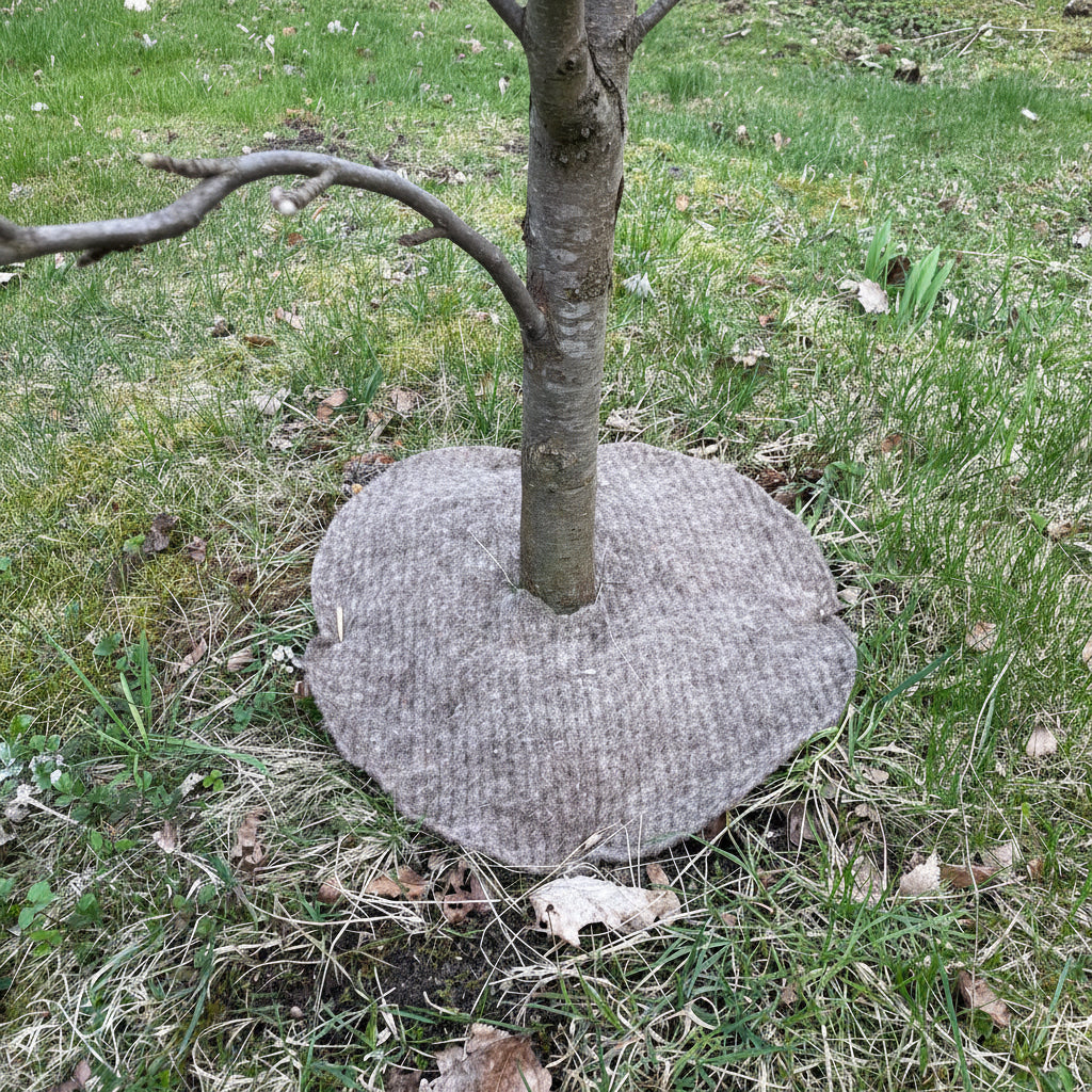 Lambavillast ketas aias ümber puu